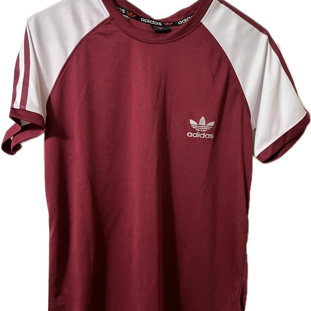 Adidas Maroon and White T-Shirt